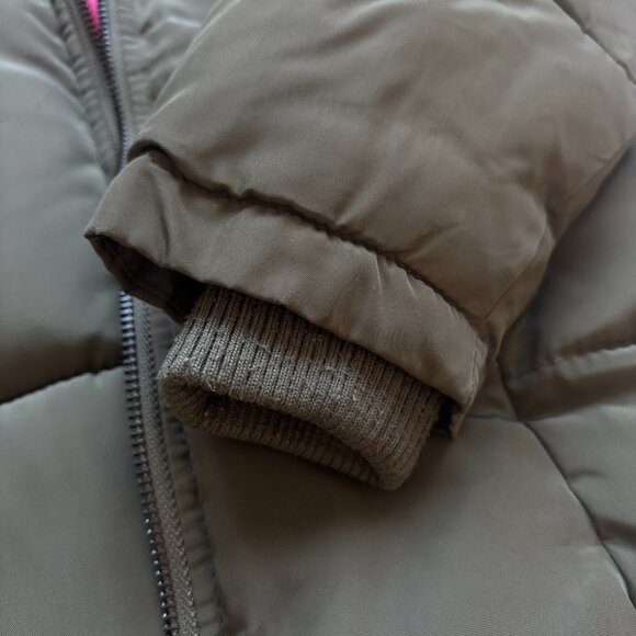 Olive Green Puffer Jacket with Pink Lining - Picture 3 of 5